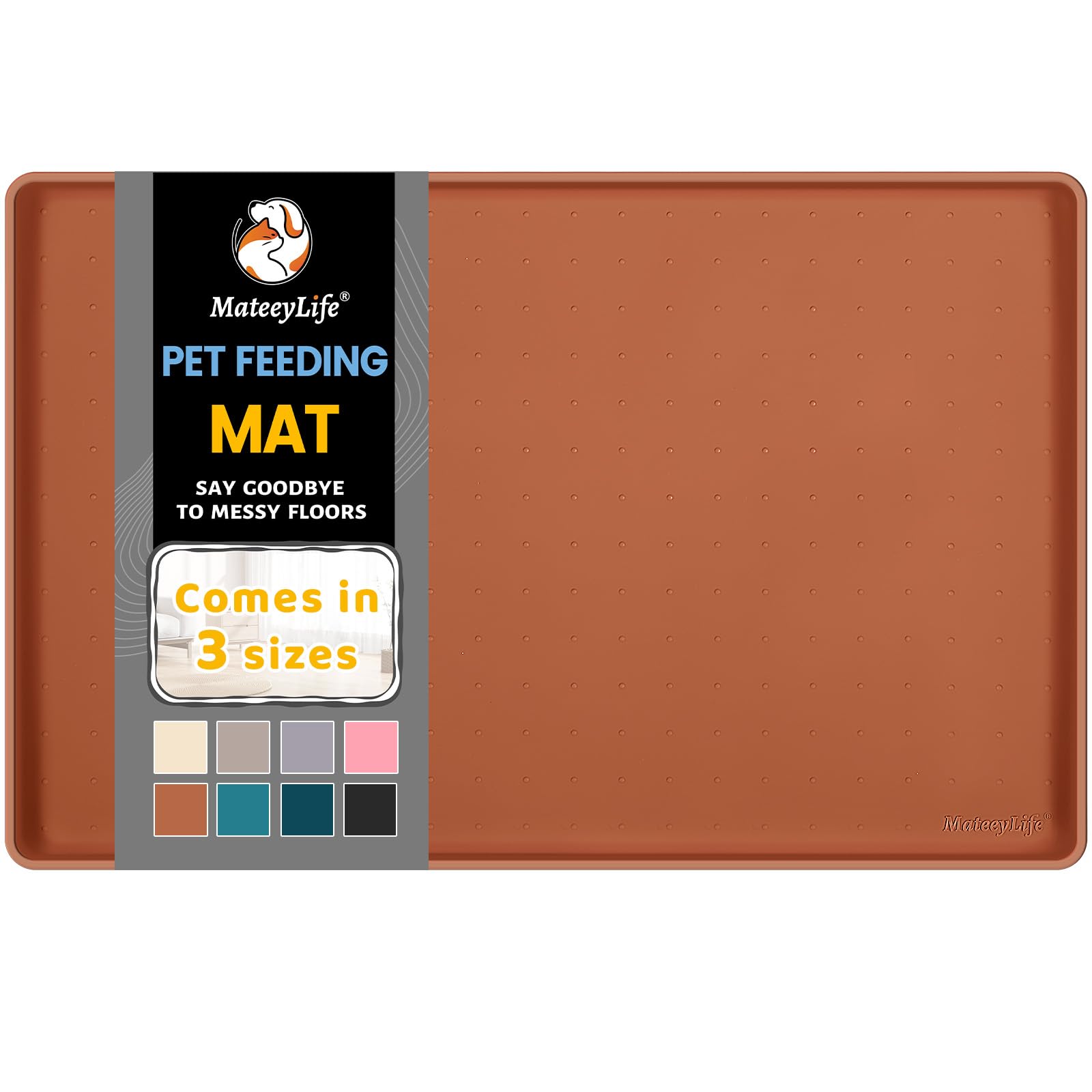 MateeyLife silicone cat and dog food mat with waterproof surface protects floors during meals.