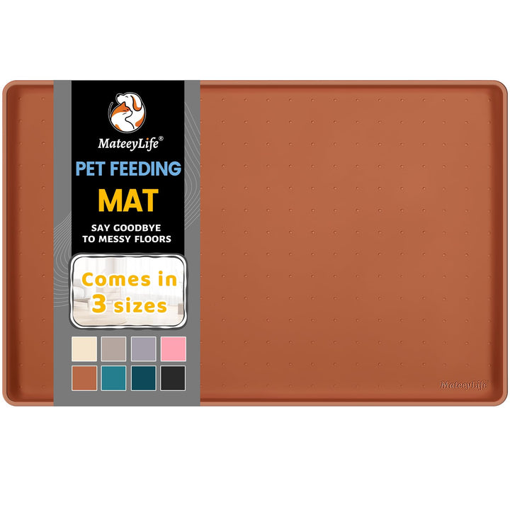MateeyLife silicone cat and dog food mat with waterproof surface protects floors during meals.