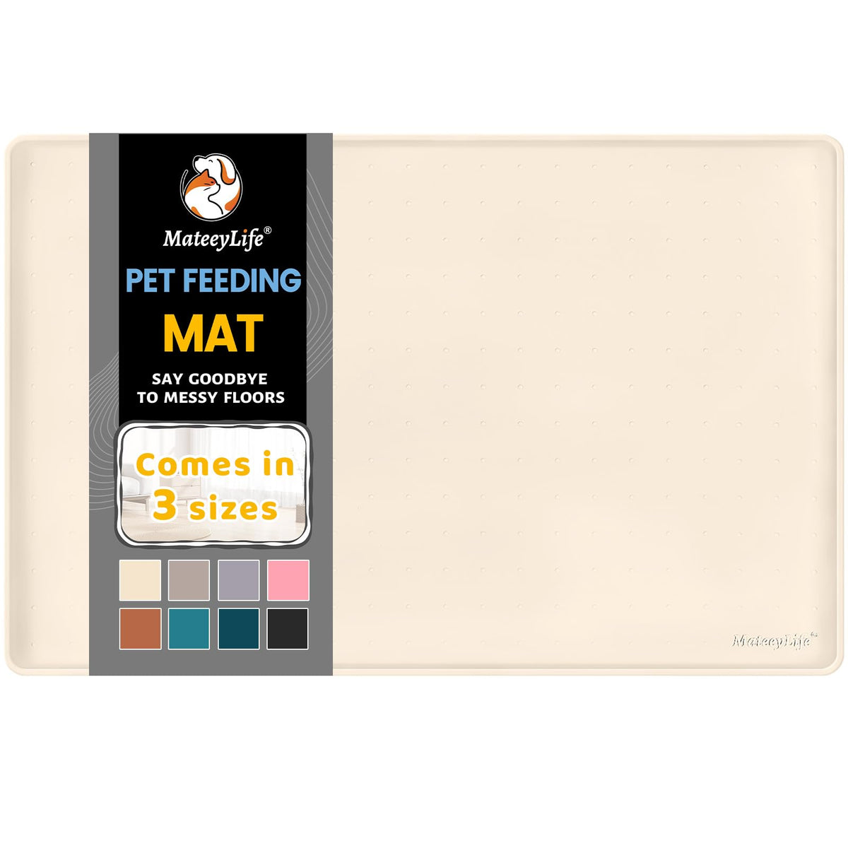 MateeyLife silicone cat and dog food mat waterproof keeps spills contained.