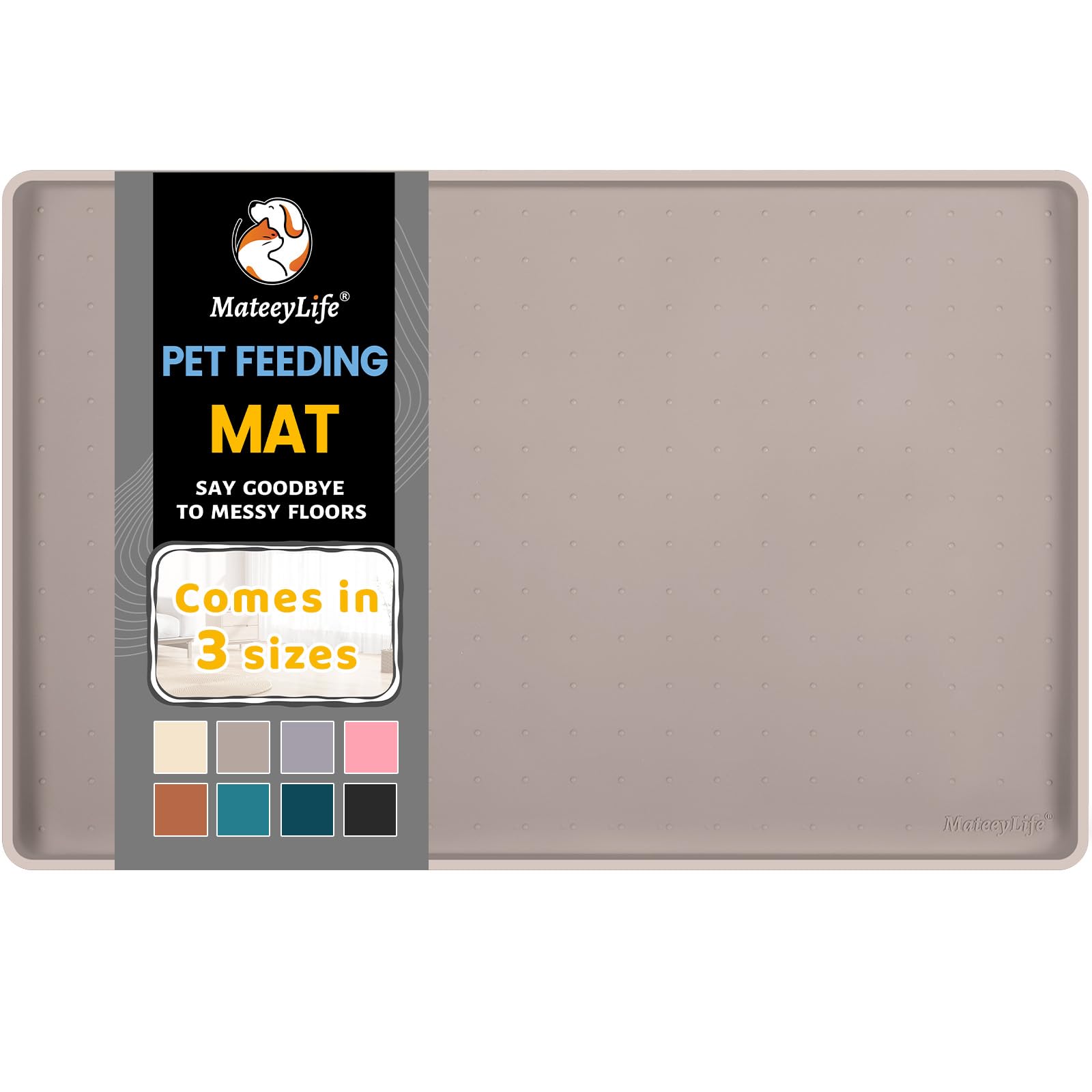 MateeyLife silicone cat and dog food mat, waterproof and floor-protecting.