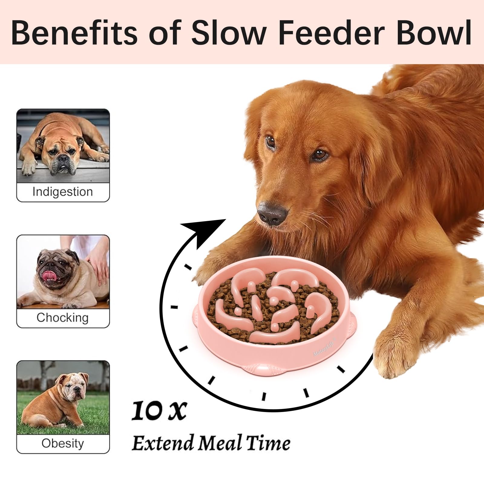 MateeyLife large slow feeder dog bowl top view shows maze design for longer meals.