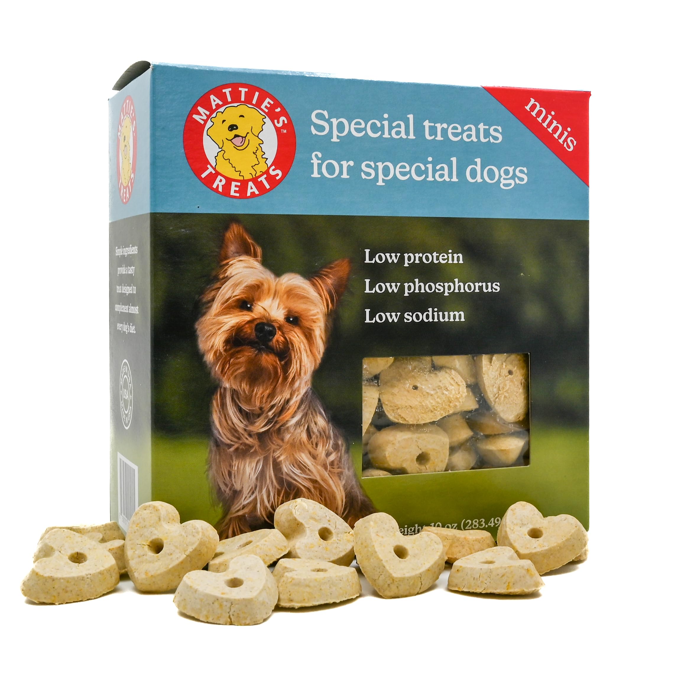 Mattie's Treats heart-shaped 10oz box for gentle dog snacking