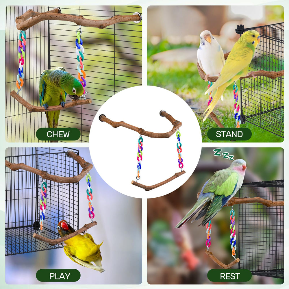 Matutinus U-shaped hangable perch for secure cage attachment