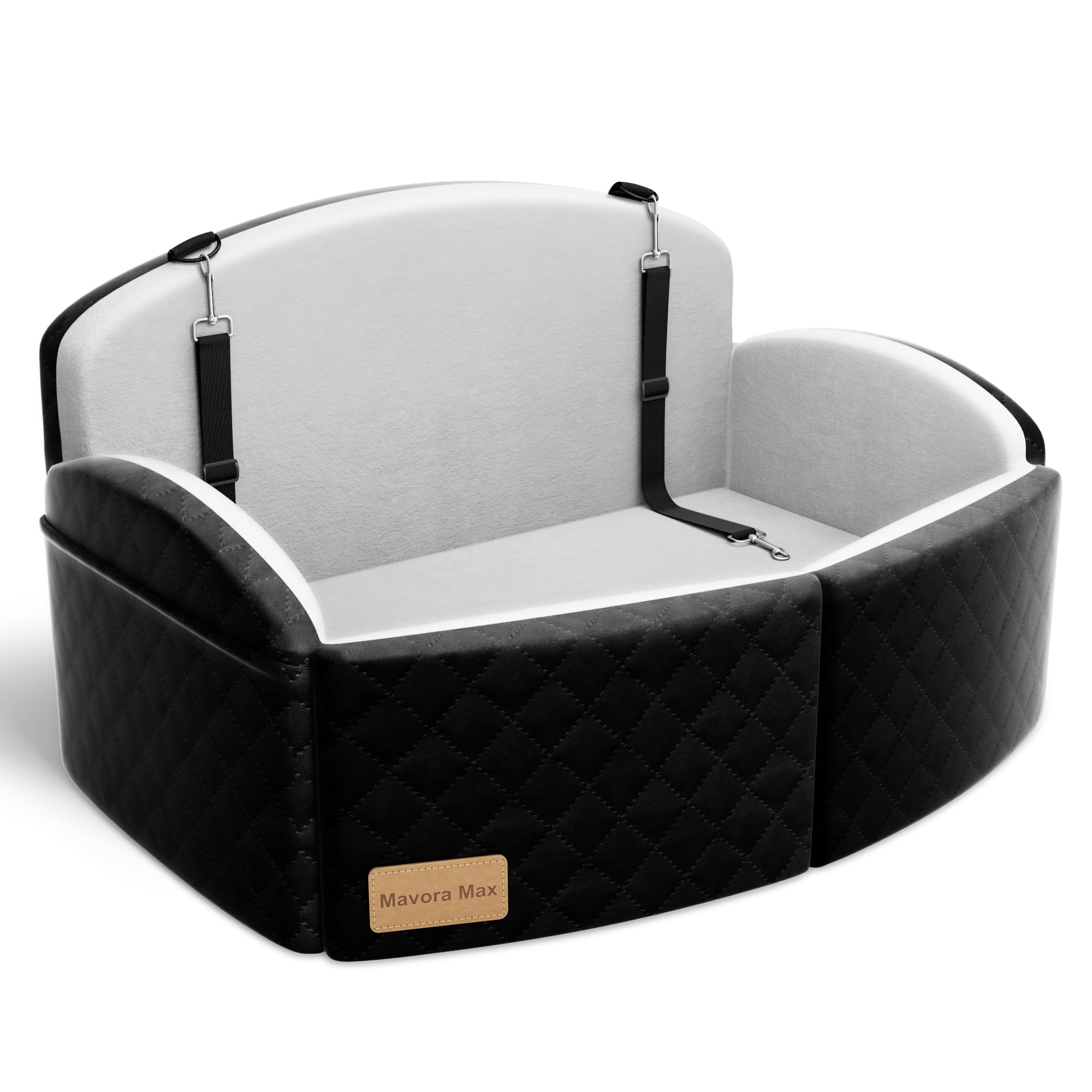 Mavora Max dog car seat front view shows secure travel for pets