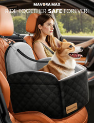 Mavora Max dog car seat side profile with elevated booster for visibility