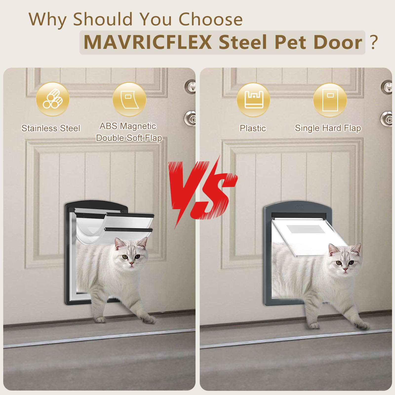 MAVRICFLEX cat door easy install for wooden or PVC doors.