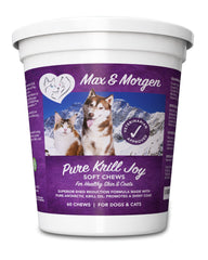 Pure Krill Joy by Max and Morgen displayed in bottle, convenient daily use for dogs.