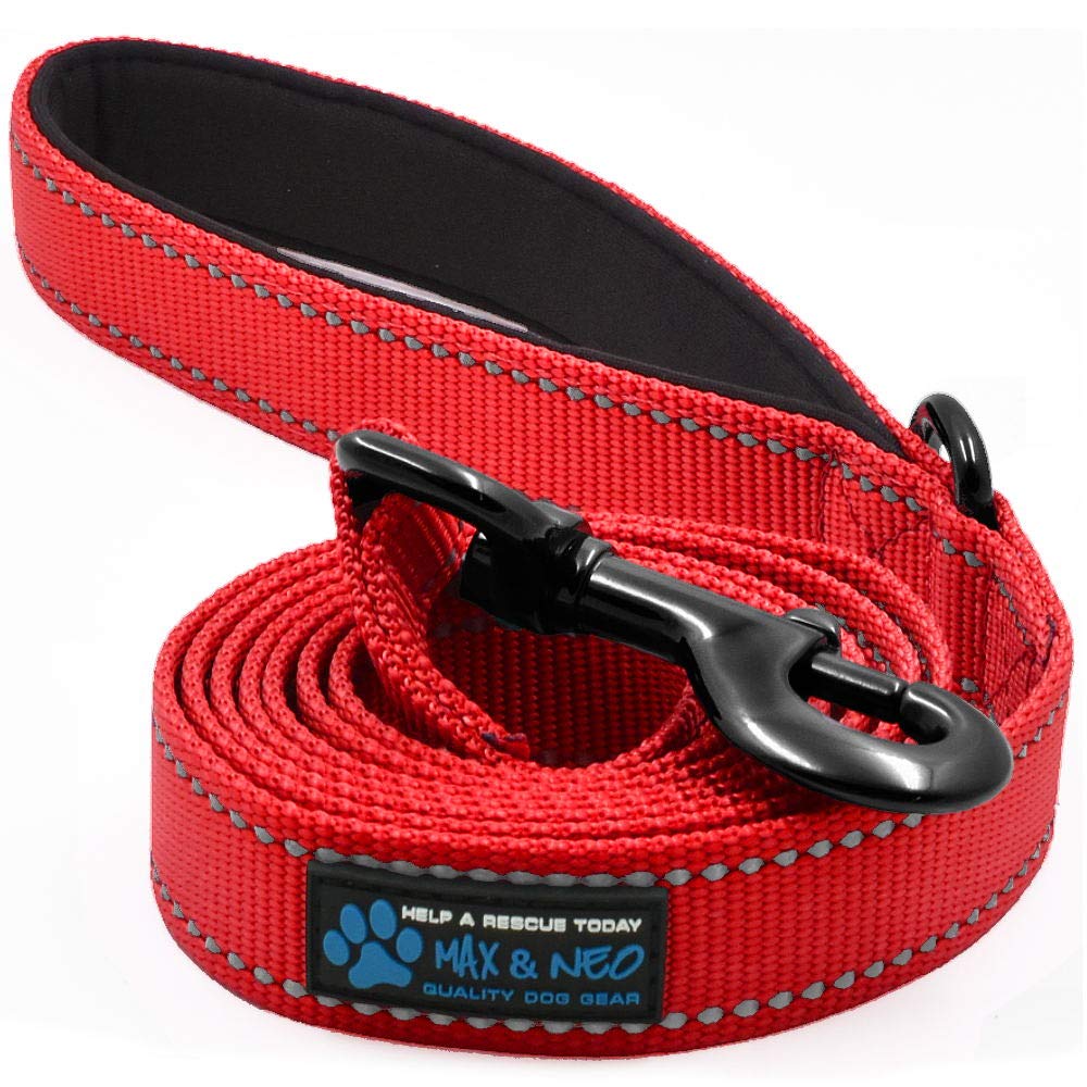 Max and Neo Reflective nylon dog leash in red 6 ft for safer night walks.