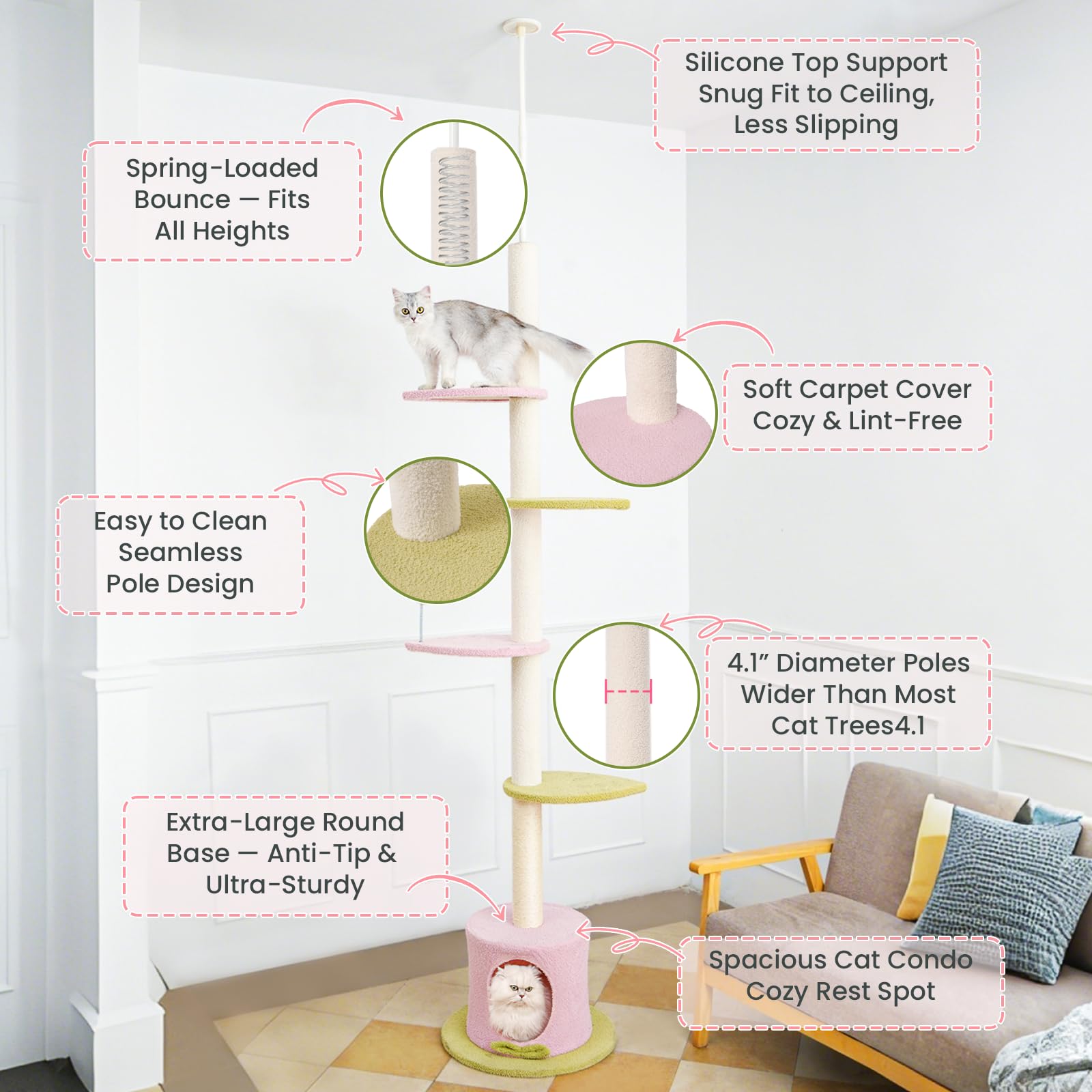 Max & Marlow carpet-wrapped scratching post offers safe scratching and paw comfort