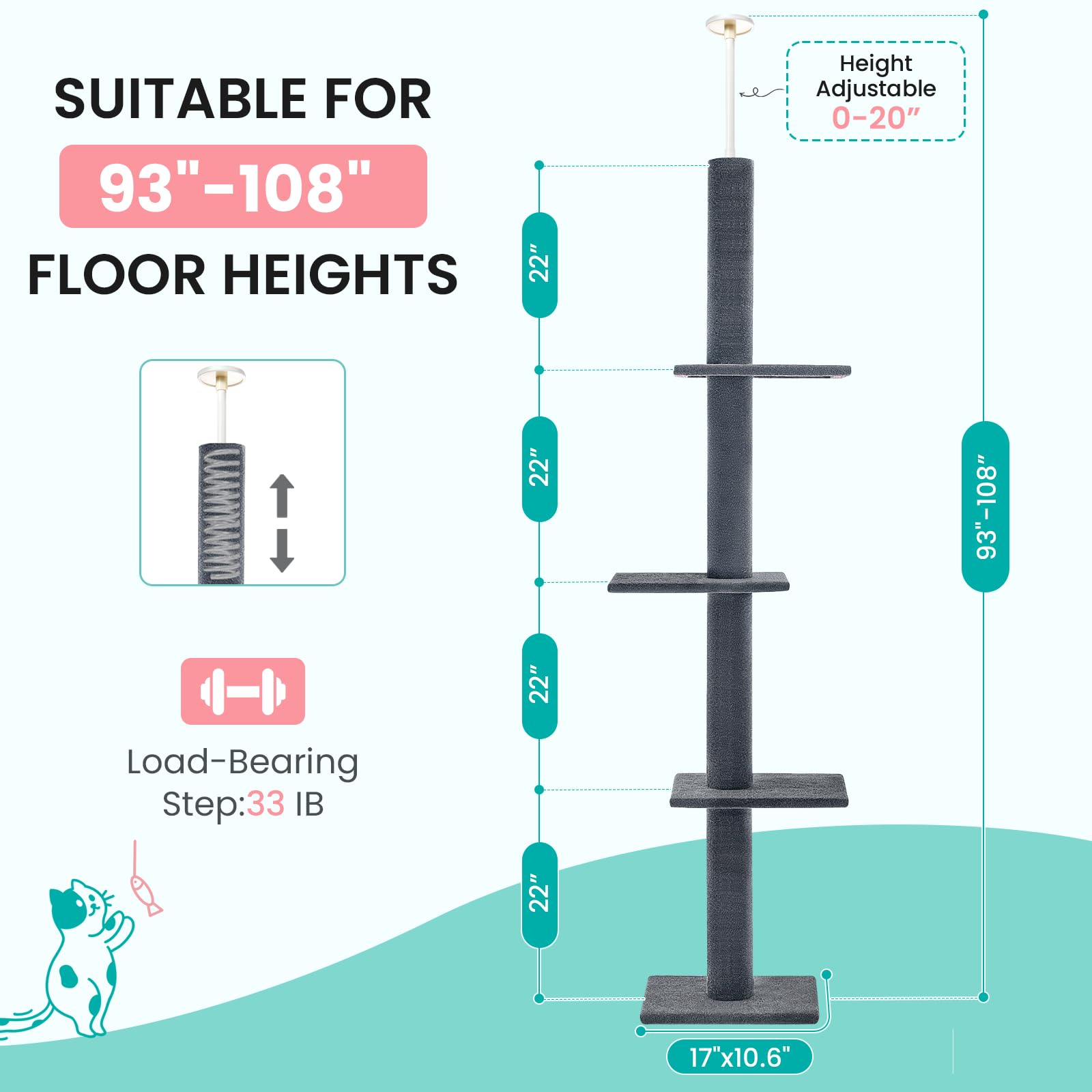 Adjustable top bar on Max & Marlow cat tree fitting ceilings of varying heights