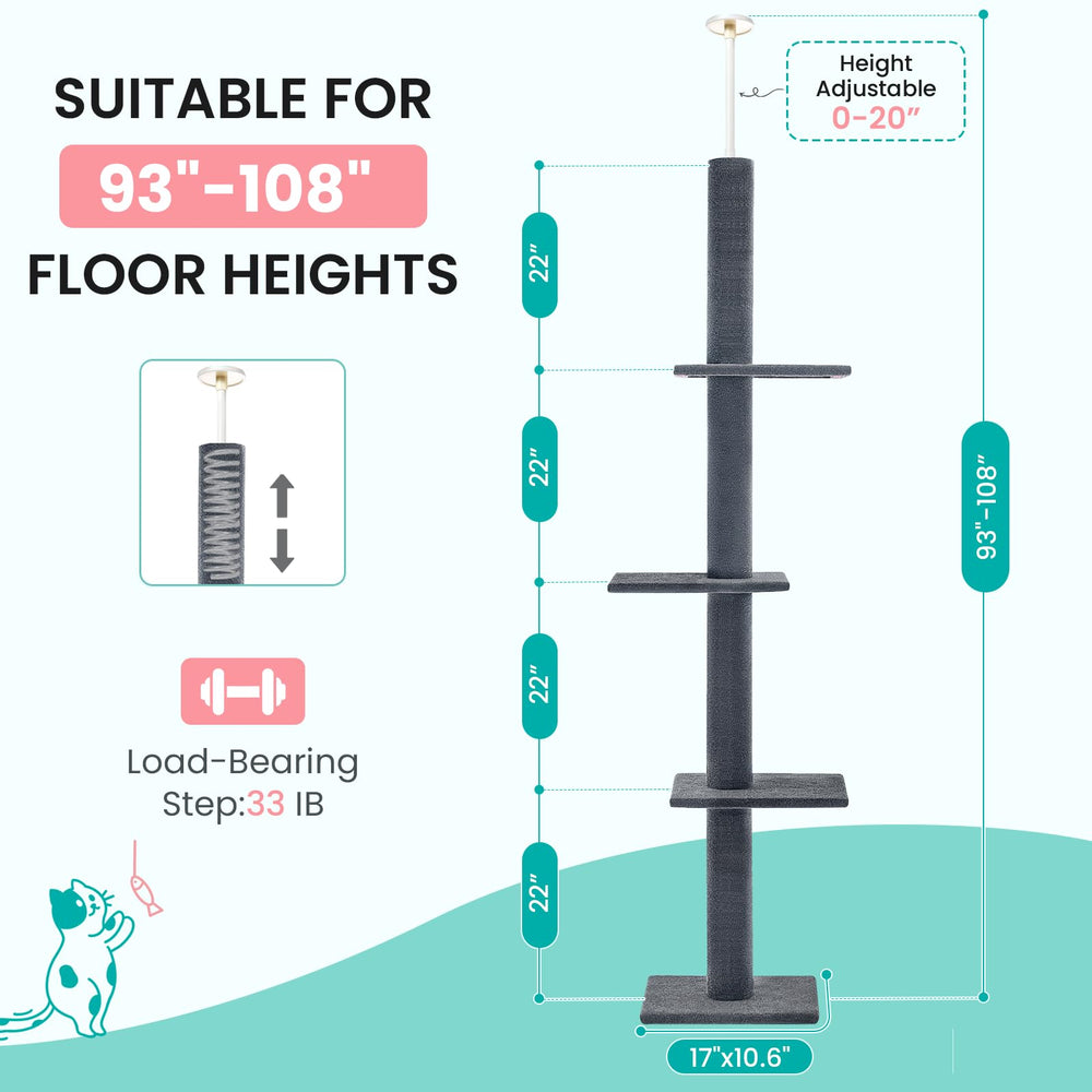 Adjustable top bar on Max & Marlow cat tree fitting ceilings of varying heights