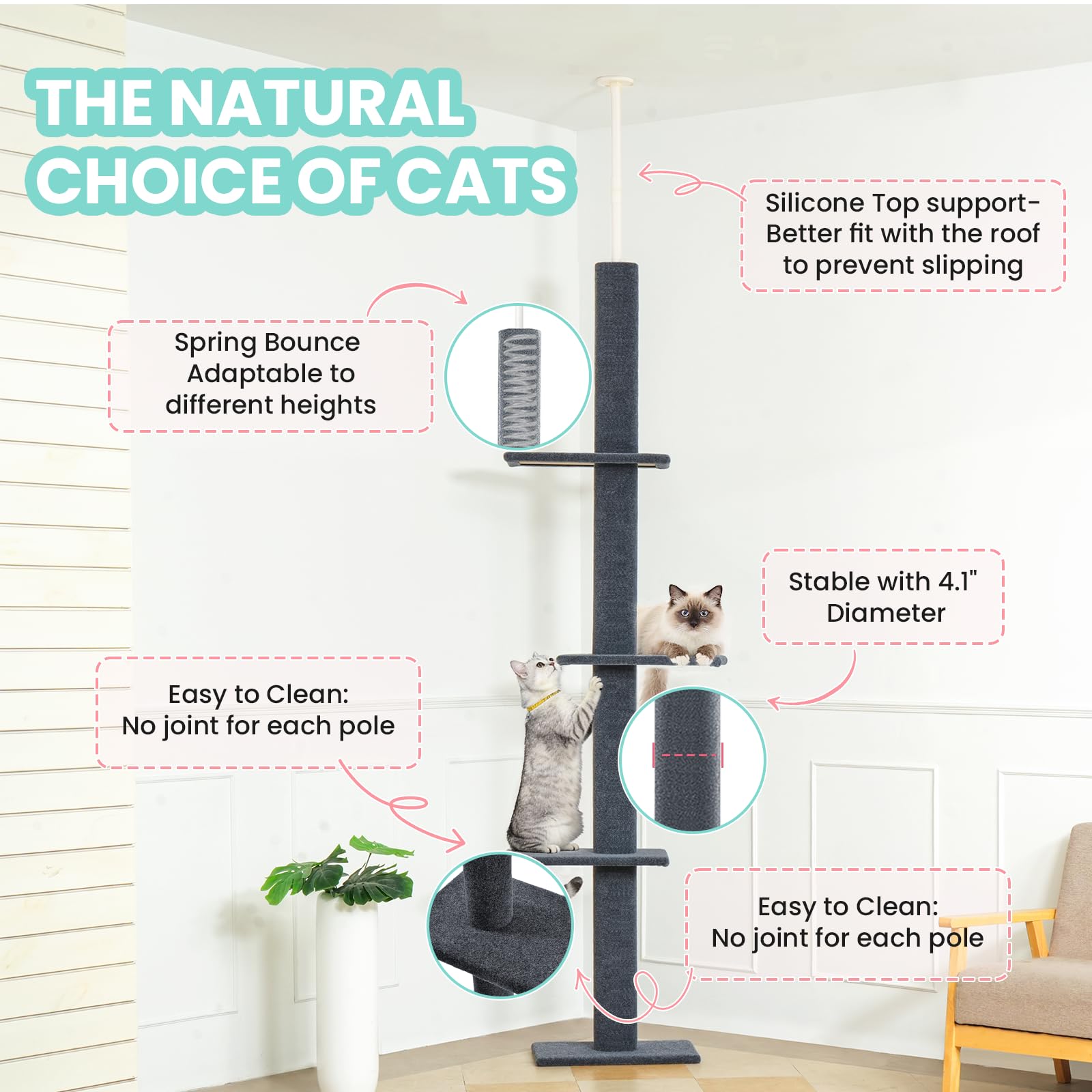 Compact base footprint of the Max & Marlow cat tree fits small spaces