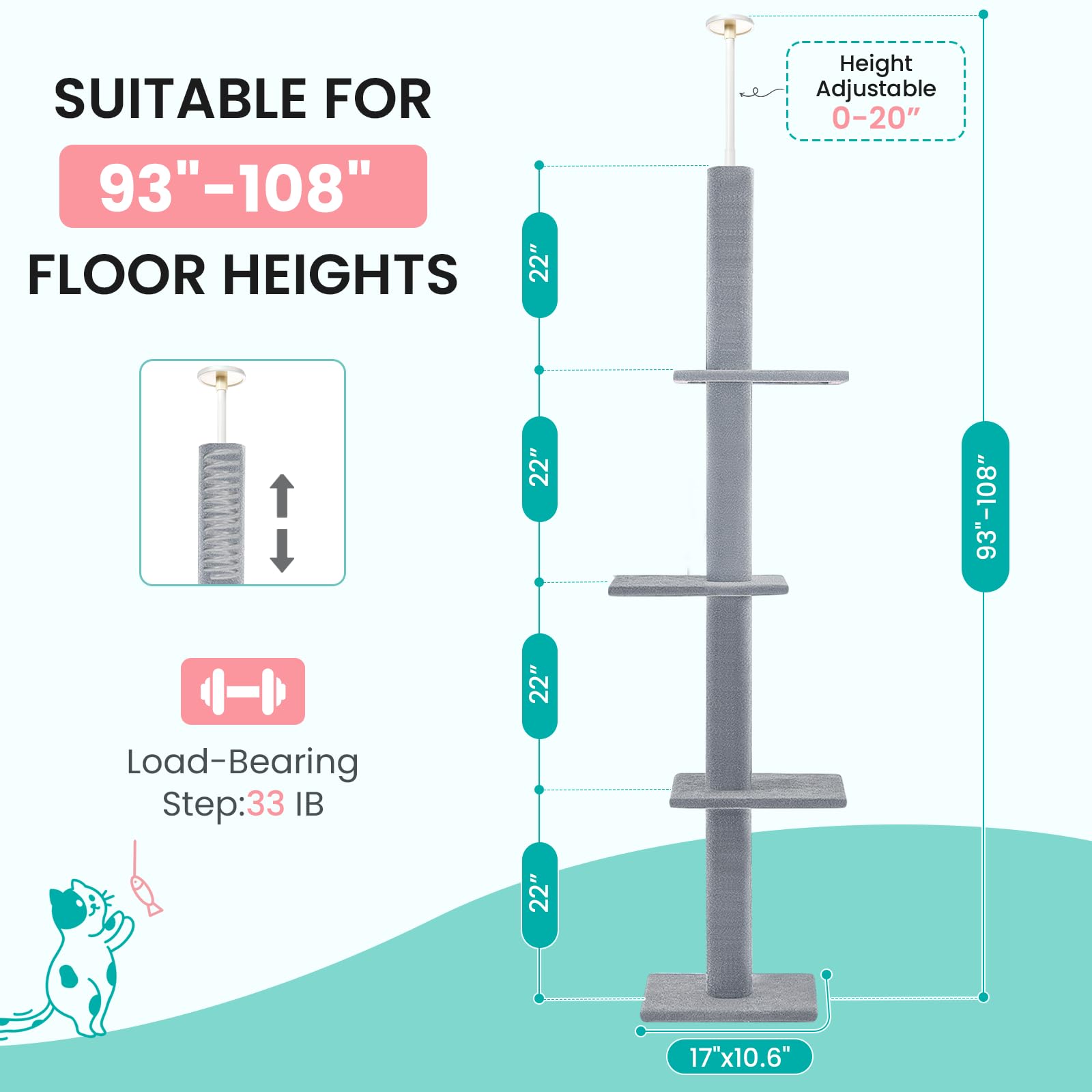 Max & Marlow floor-to-ceiling cat tree shows vertical design saving floor space.