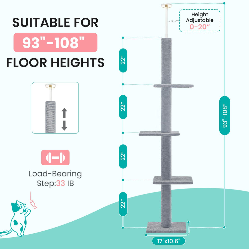 Max & Marlow floor-to-ceiling cat tree shows vertical design saving floor space.