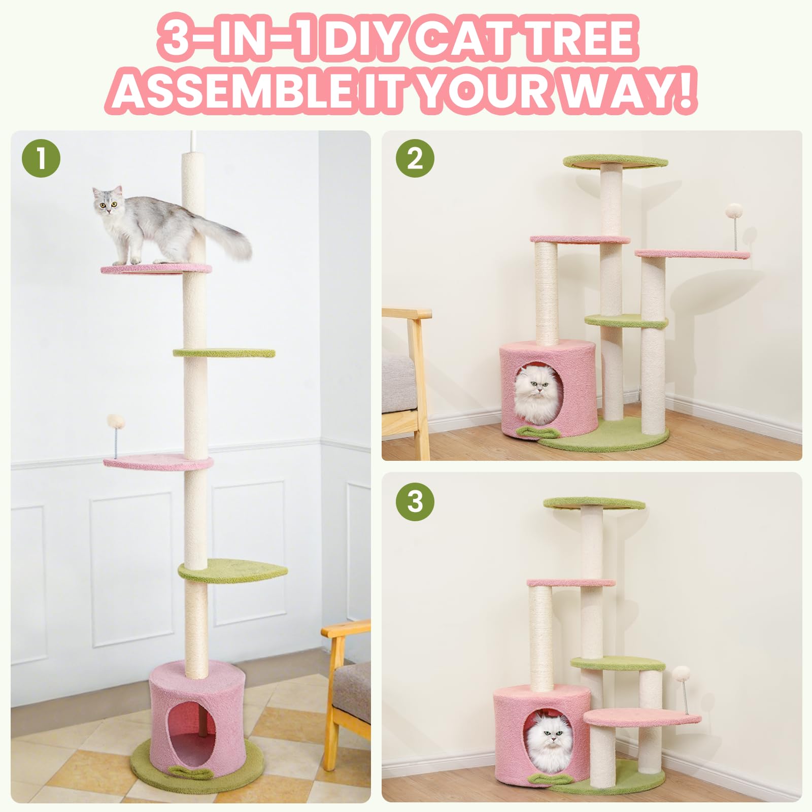 Max & Marlow height-adjustable cat tower demonstrates versatile setup for indoor cats
