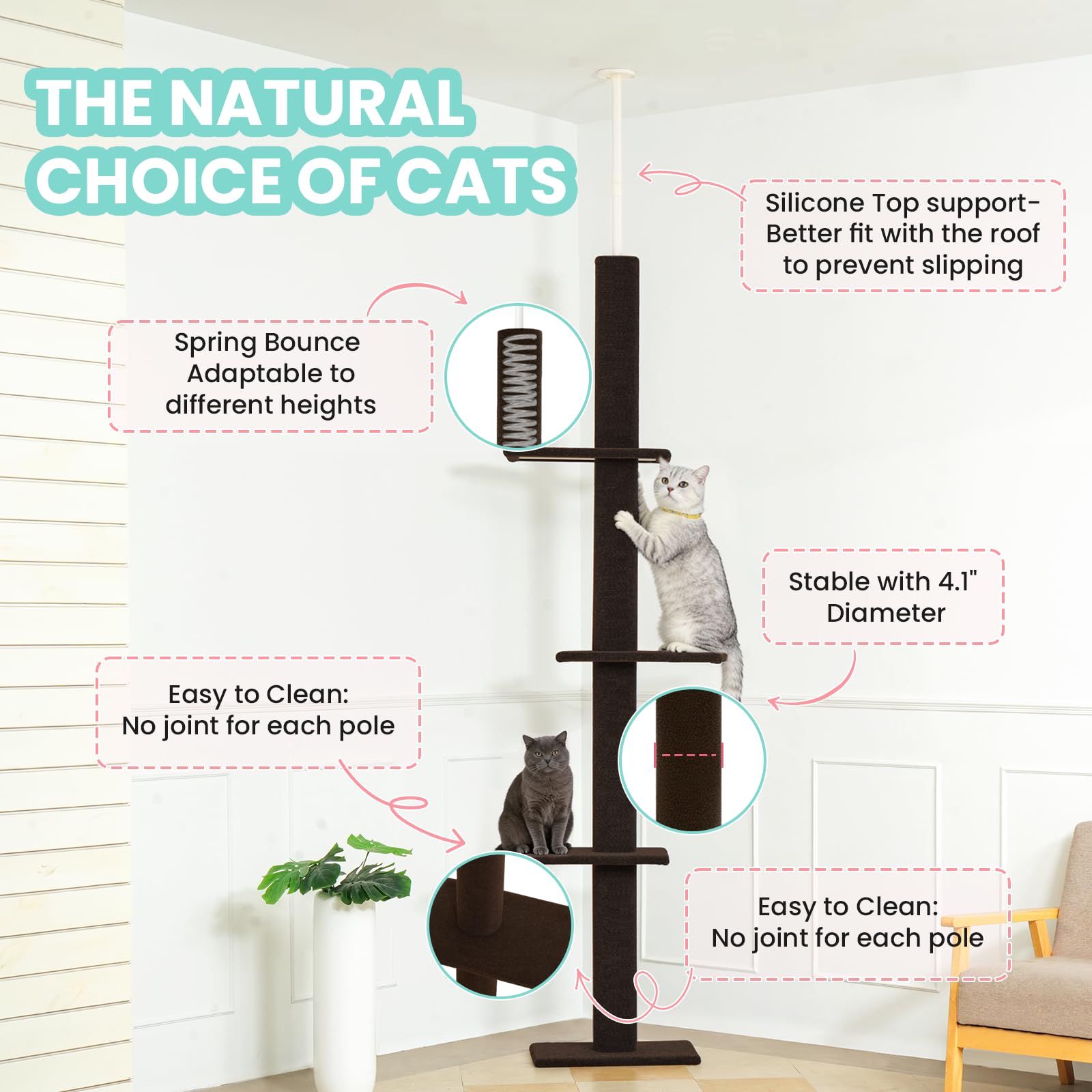 Max & Marlow vertical-space-saving cat tree designed to maximize wall height use