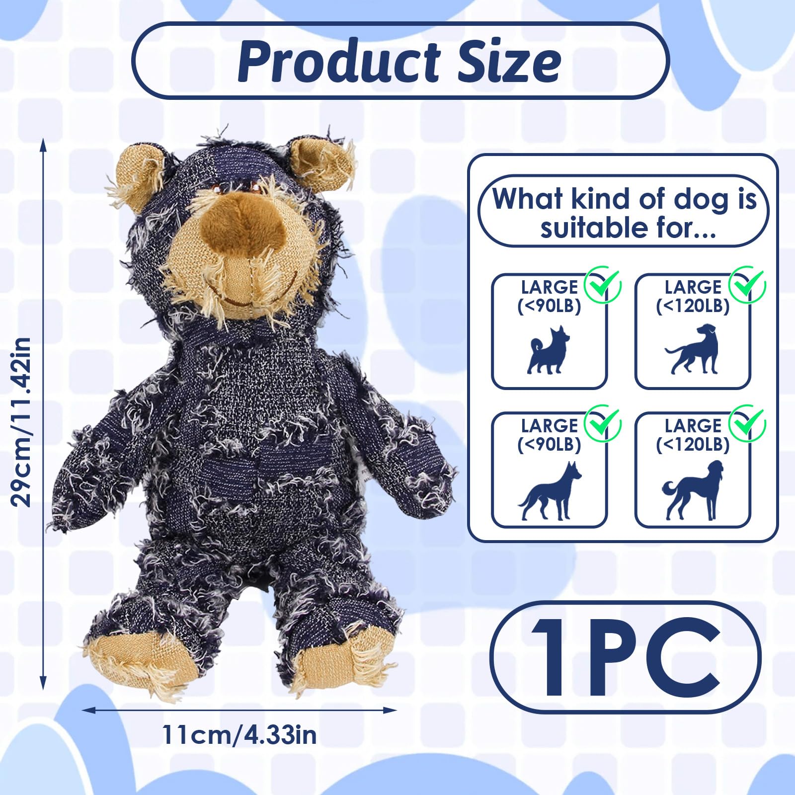 MAXBECK Dog Companion bear toy, side view, built for aggressive play.