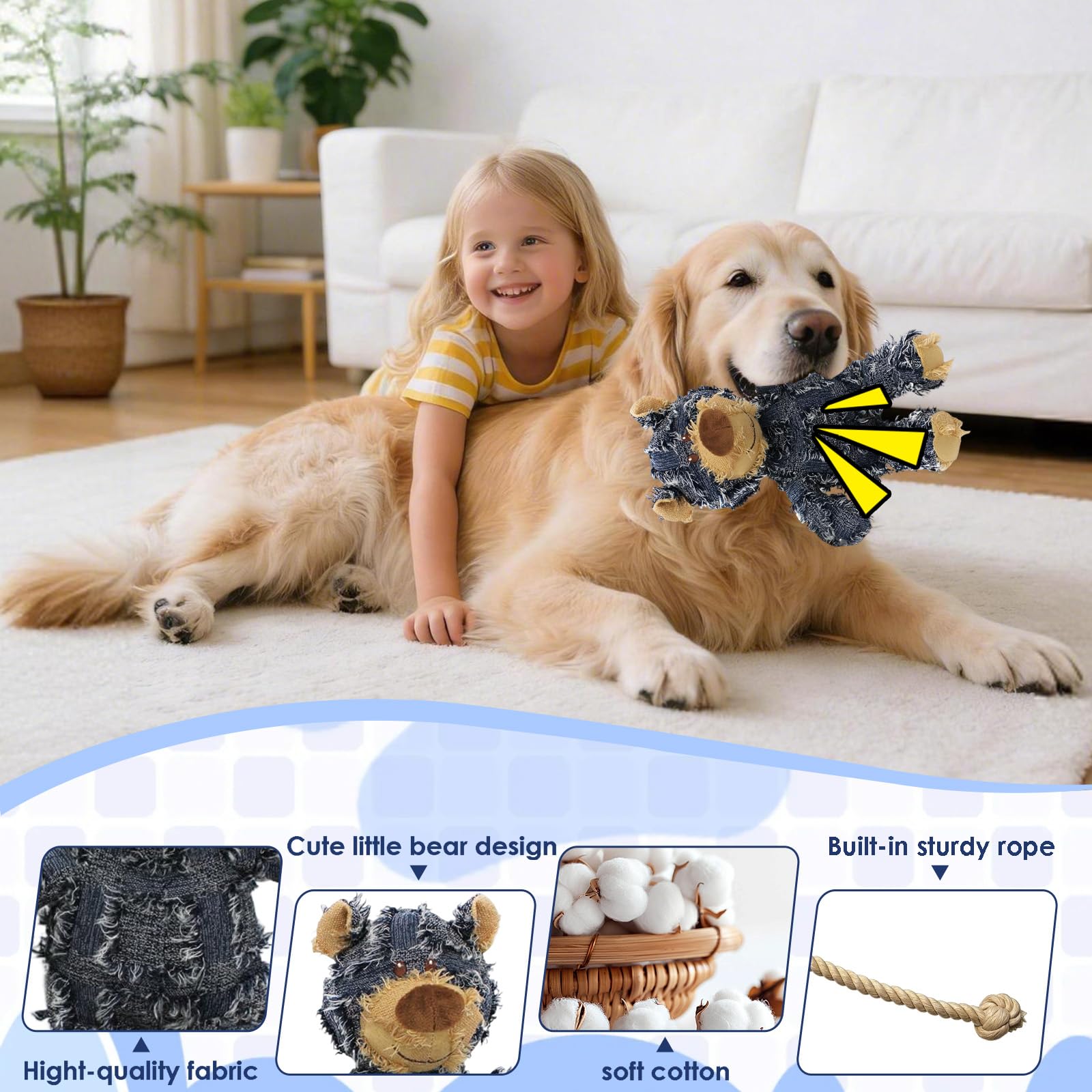 MAXBECK Dog Companion bear toy with squeaker inside for interactive play.