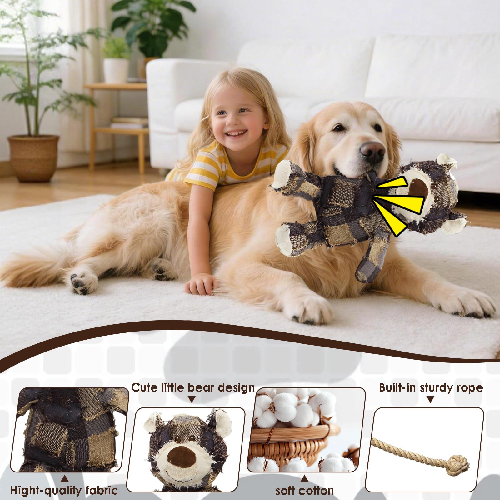 MAXBECK realistic bear design dog toy for aggressive chewers