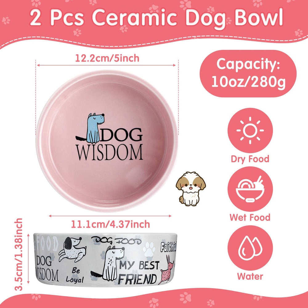 Maxcheck pink-gray ceramic bowls for small dogs with cartoon pattern