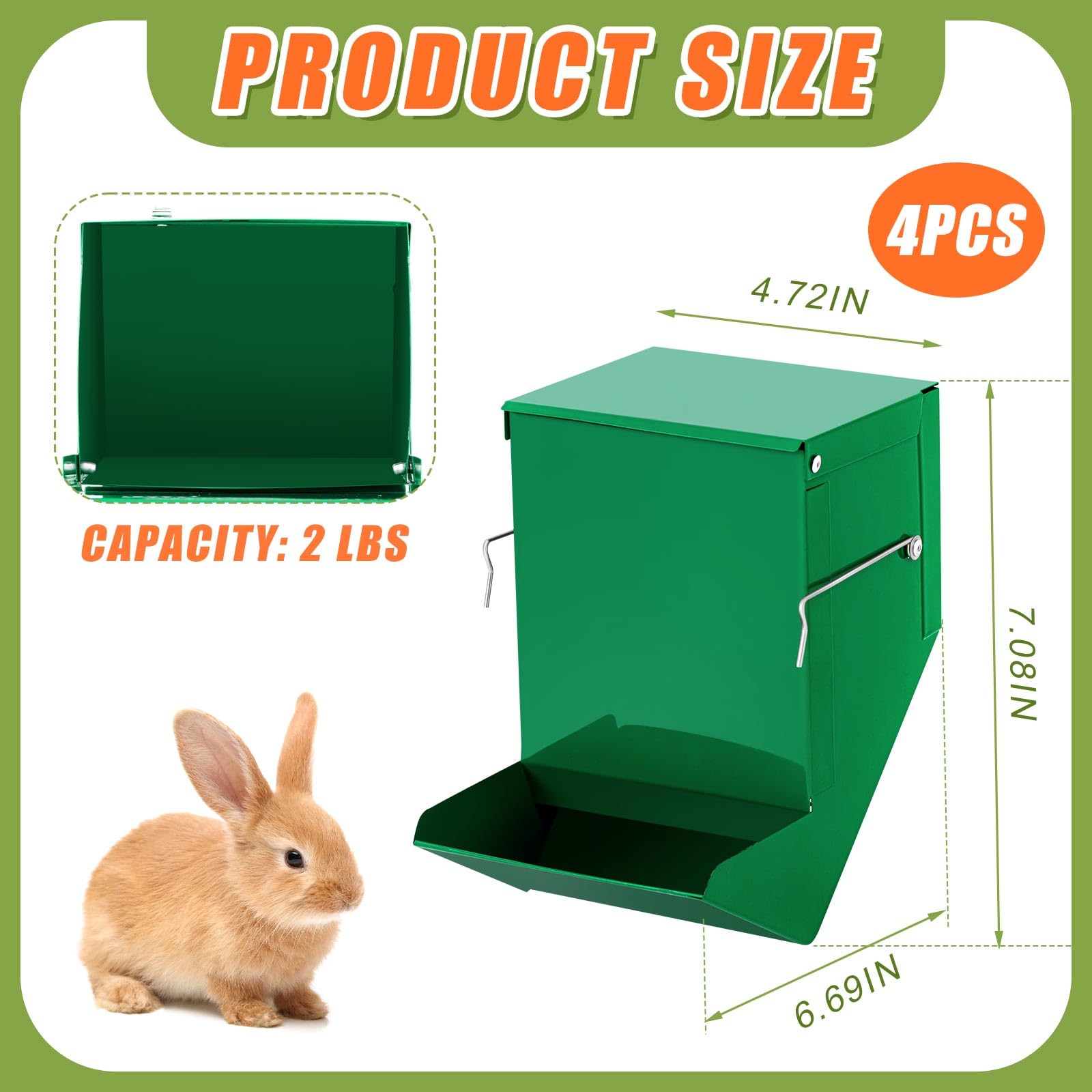 Maxcheck rabbit feeder front view highlighting green metal construction