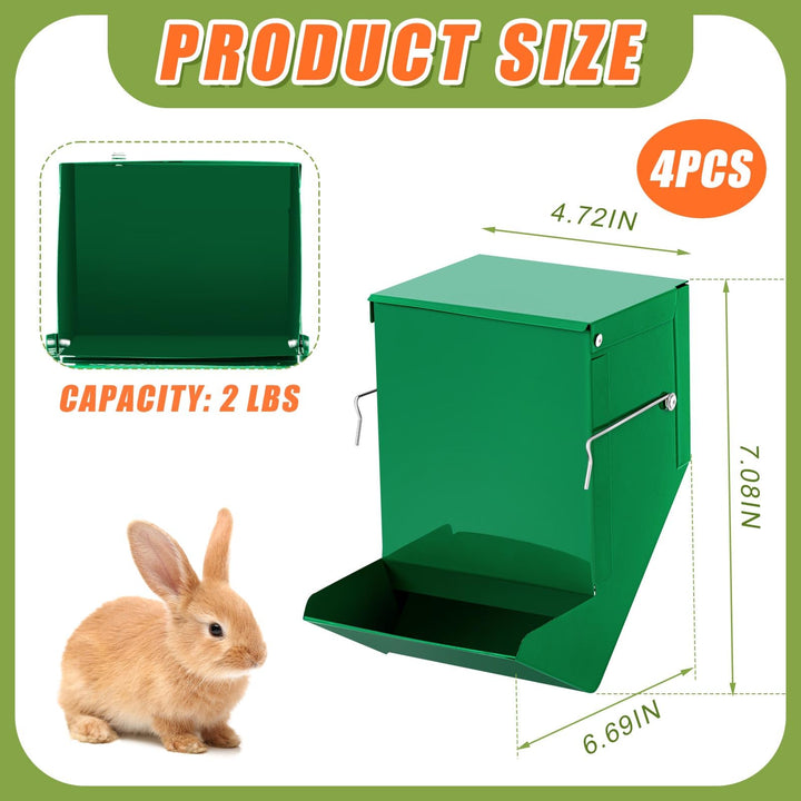 Maxcheck rabbit feeder front view highlighting green metal construction