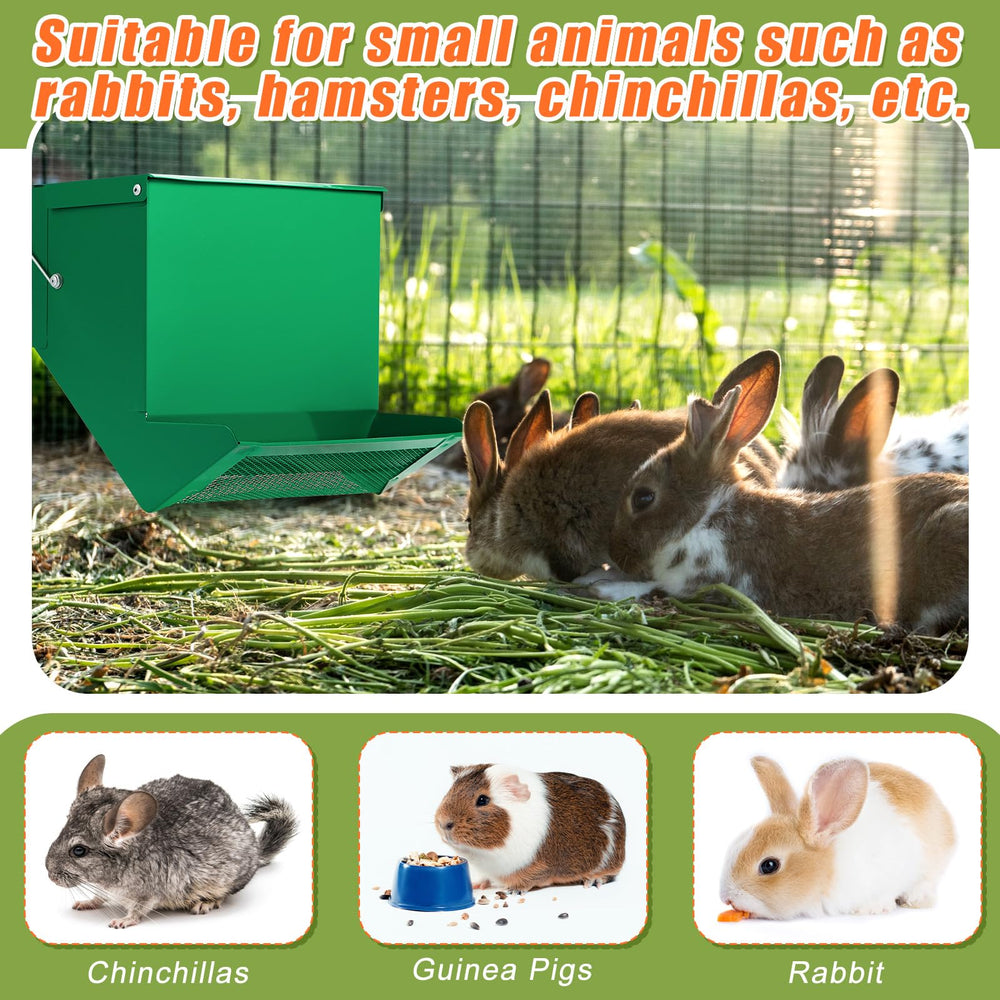 Maxcheck green outdoor rabbit feeder suitable for pellets, grit, and shells.