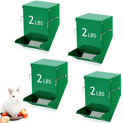 Maxcheck rabbit feeder inside cage in green provides easy access to food.