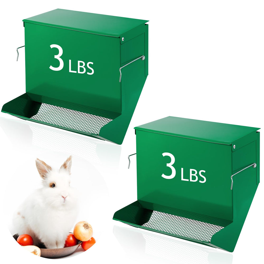 Maxcheck rabbit feeder with lid and mesh bottom for clean, dry pellets.
