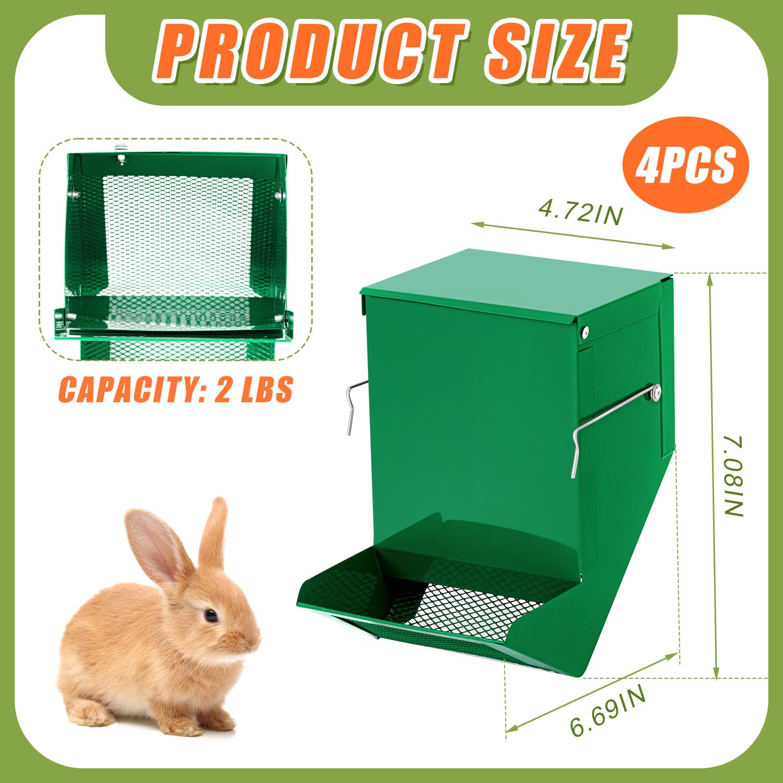 Maxcheck rabbit feeder top-cover protects feed from dust and debris.