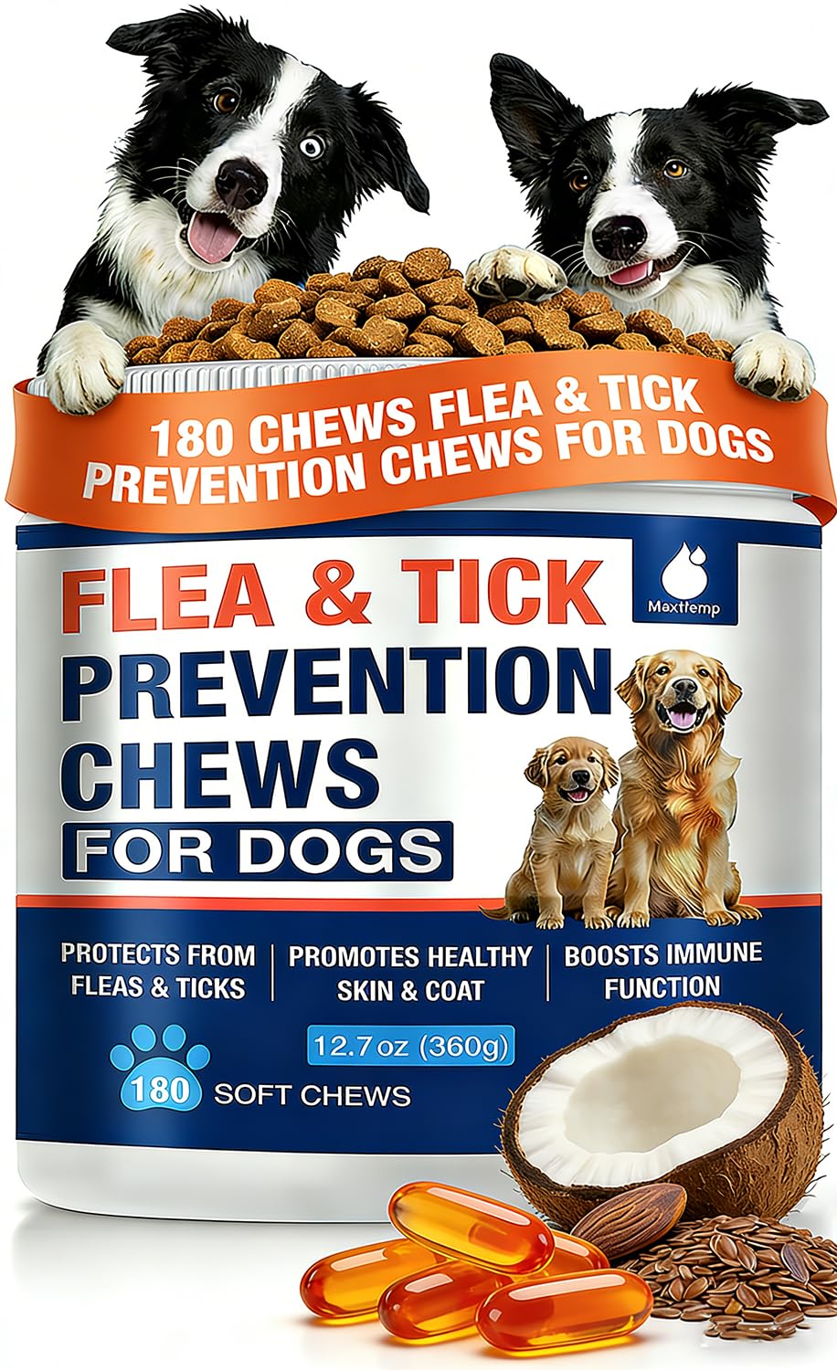 MaxHemp 180ct dog flea and tick chews bottle offer convenient protection