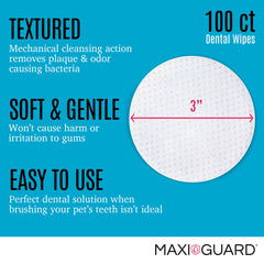 Close-up of MAXI/GUARD wipe texture showing safe, zinc-based cleansing and breath freshness.