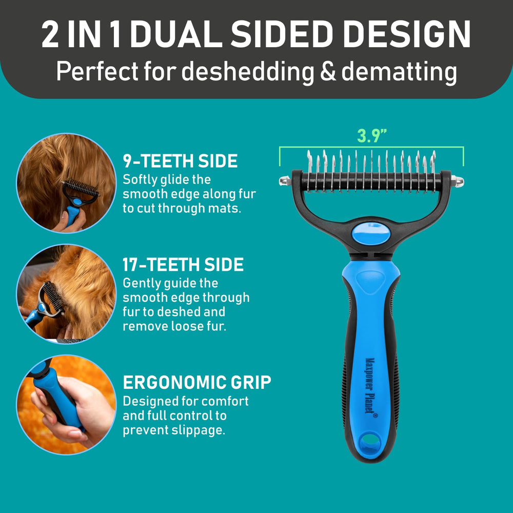 Maxpower Planet deshedding 9-teeth side removes loose fur safely.