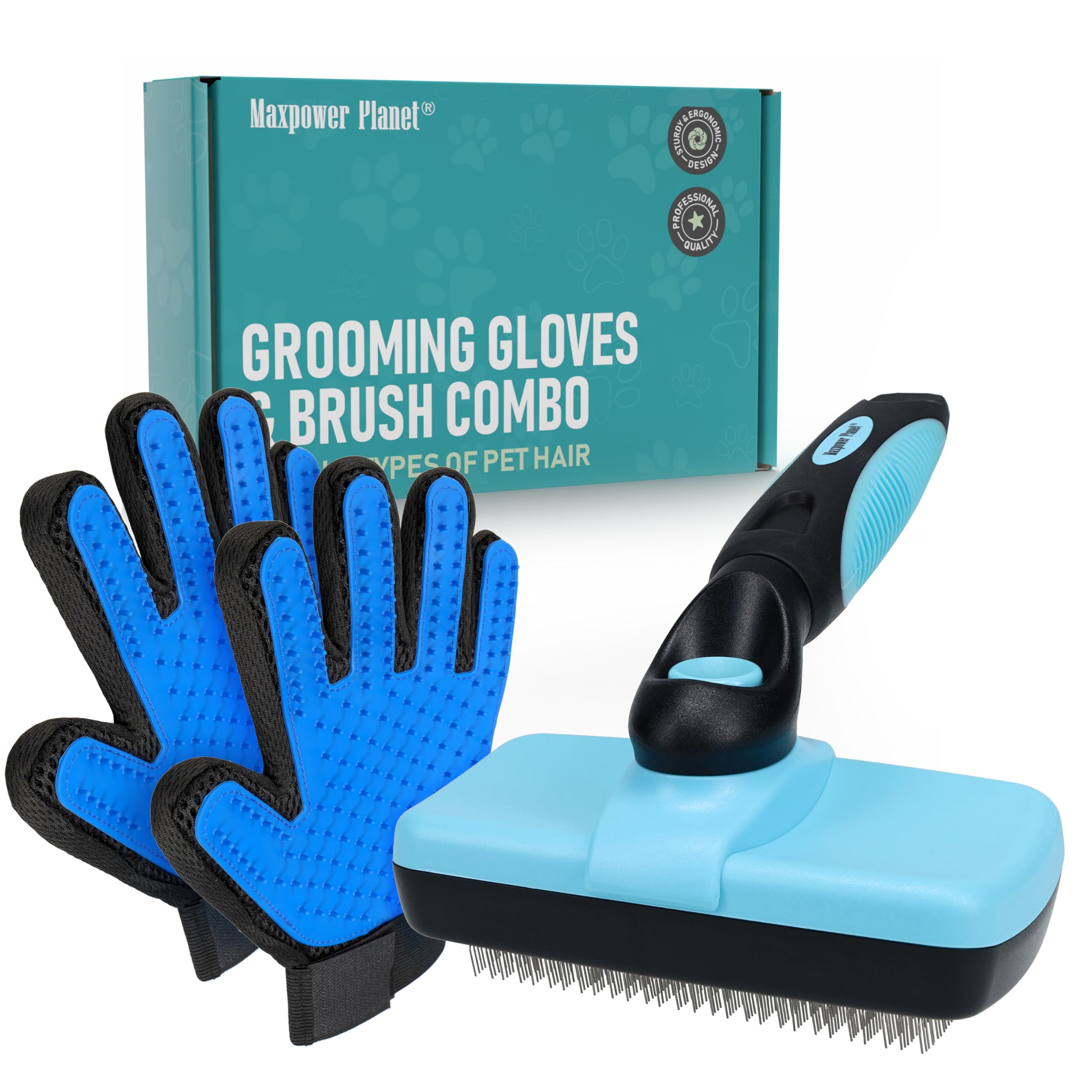 Maxpower Planet dual-sided grooming brush with 9 and 17 teeth glides through mats for efficient detangling.