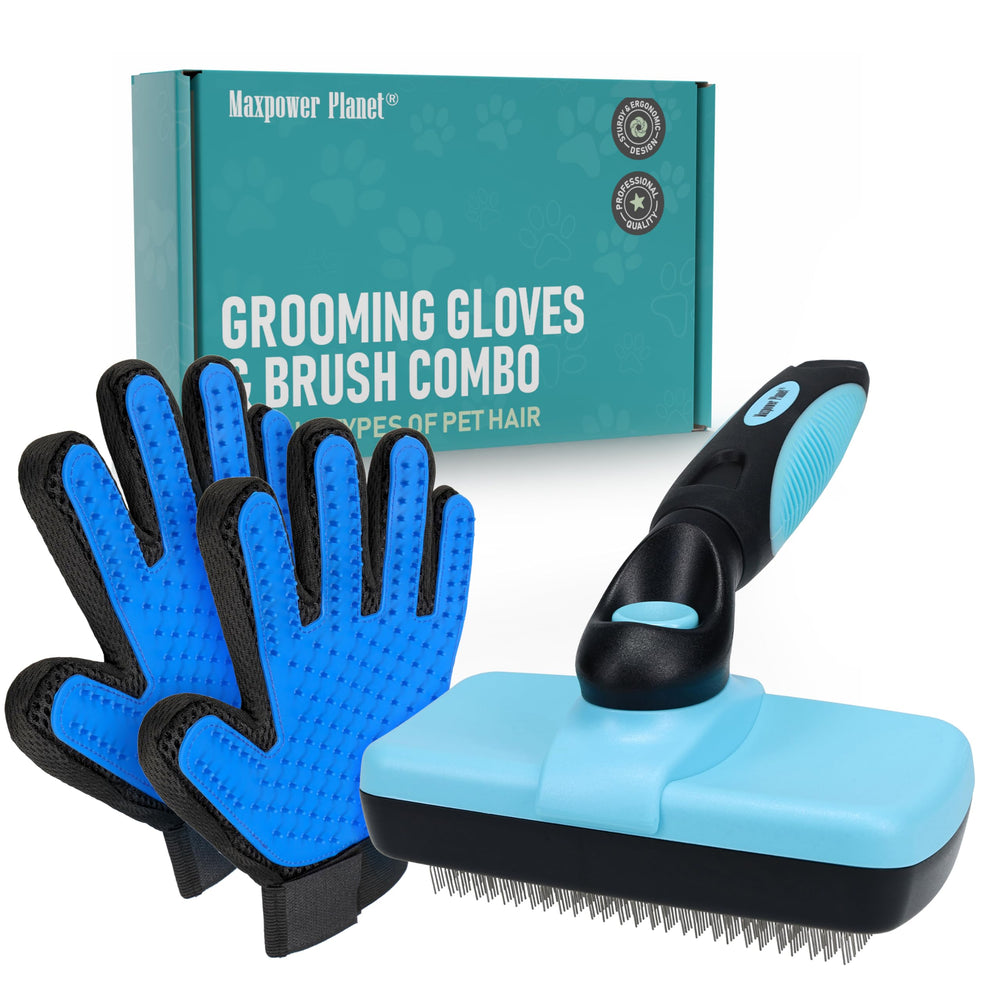 Maxpower Planet dual-sided grooming brush with 9 and 17 teeth glides through mats for efficient detangling.