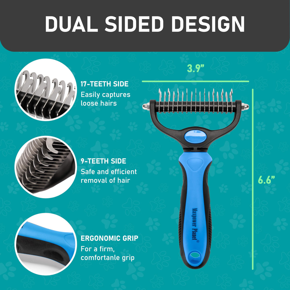Maxpower Planet grooming brush 17-teeth deshedding side thinning undercoat on dogs and cats