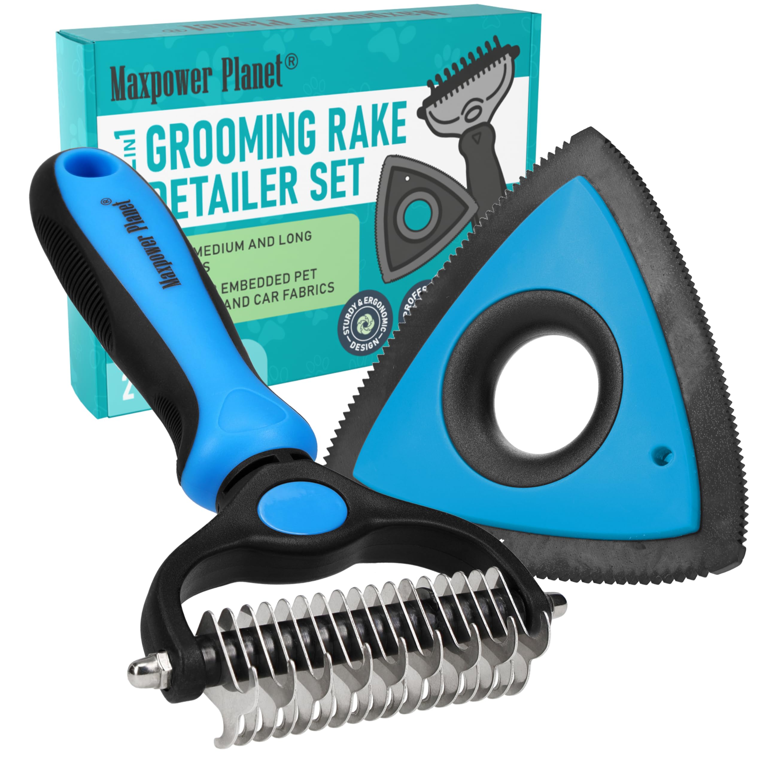 Maxpower Planet pet grooming rake front view for efficient shedding reduction.