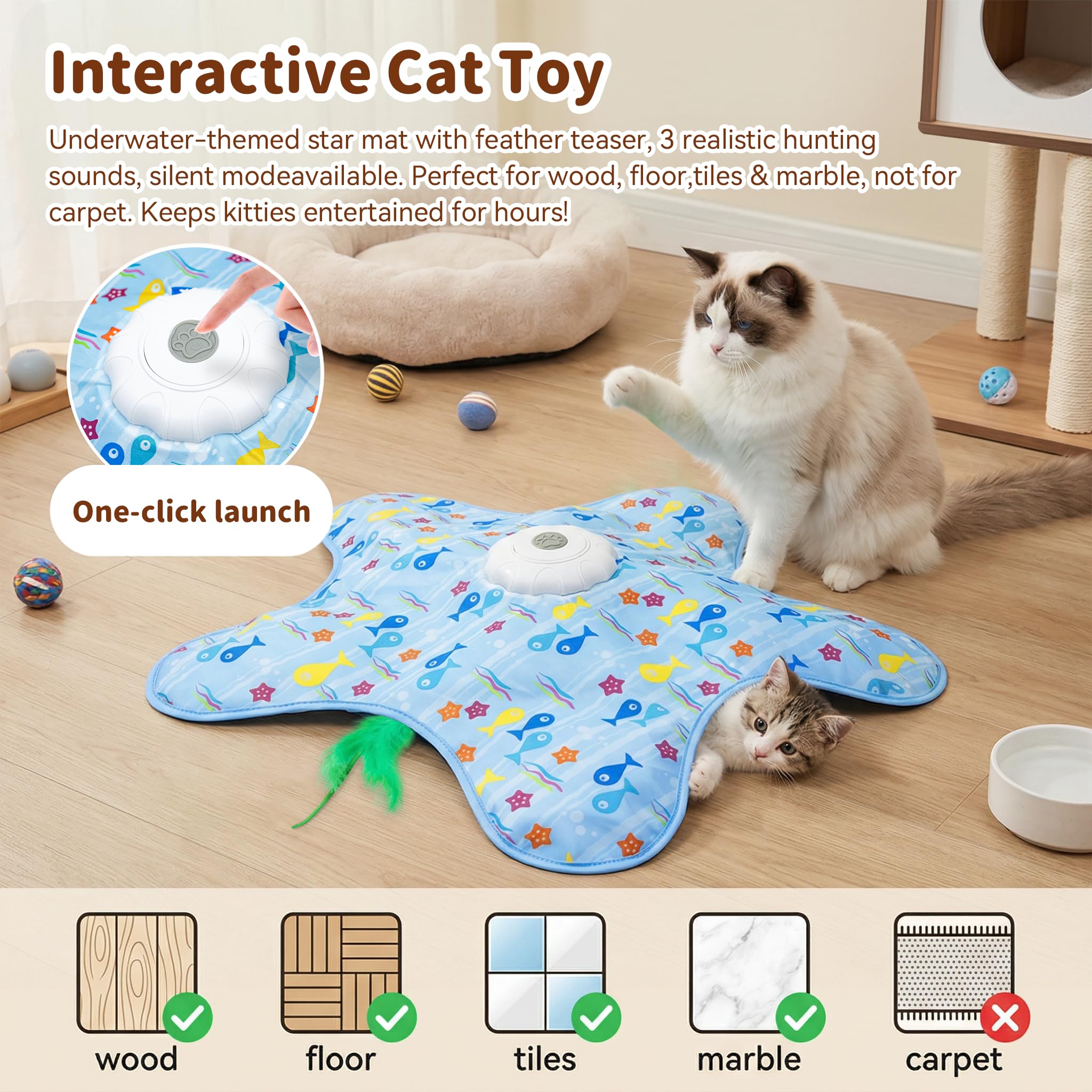 MAXTOOA rechargeable cat toy charges via USB for ready-to-play sessions.