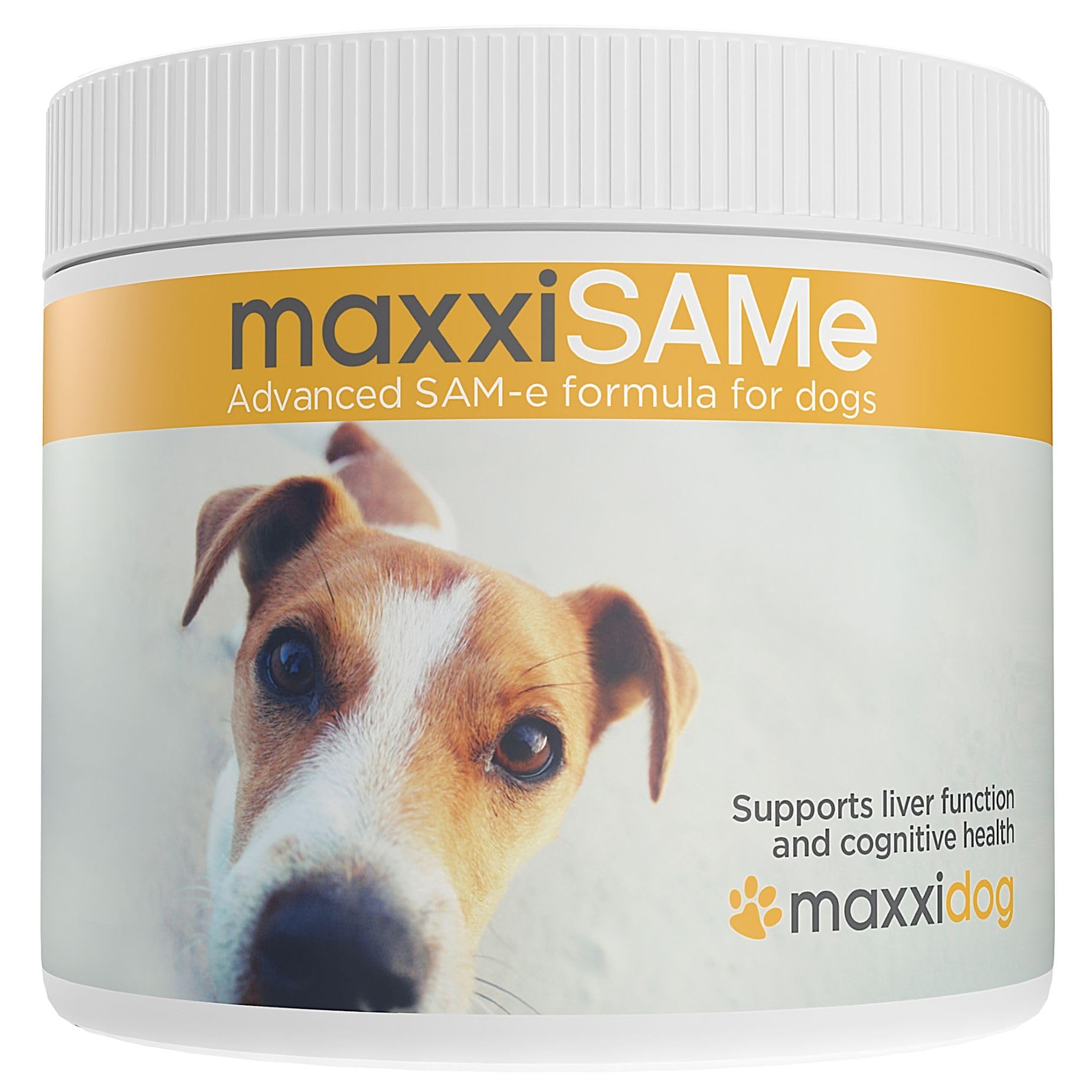 maxxipaws maxxiSAMe powder tub front view for liver support.