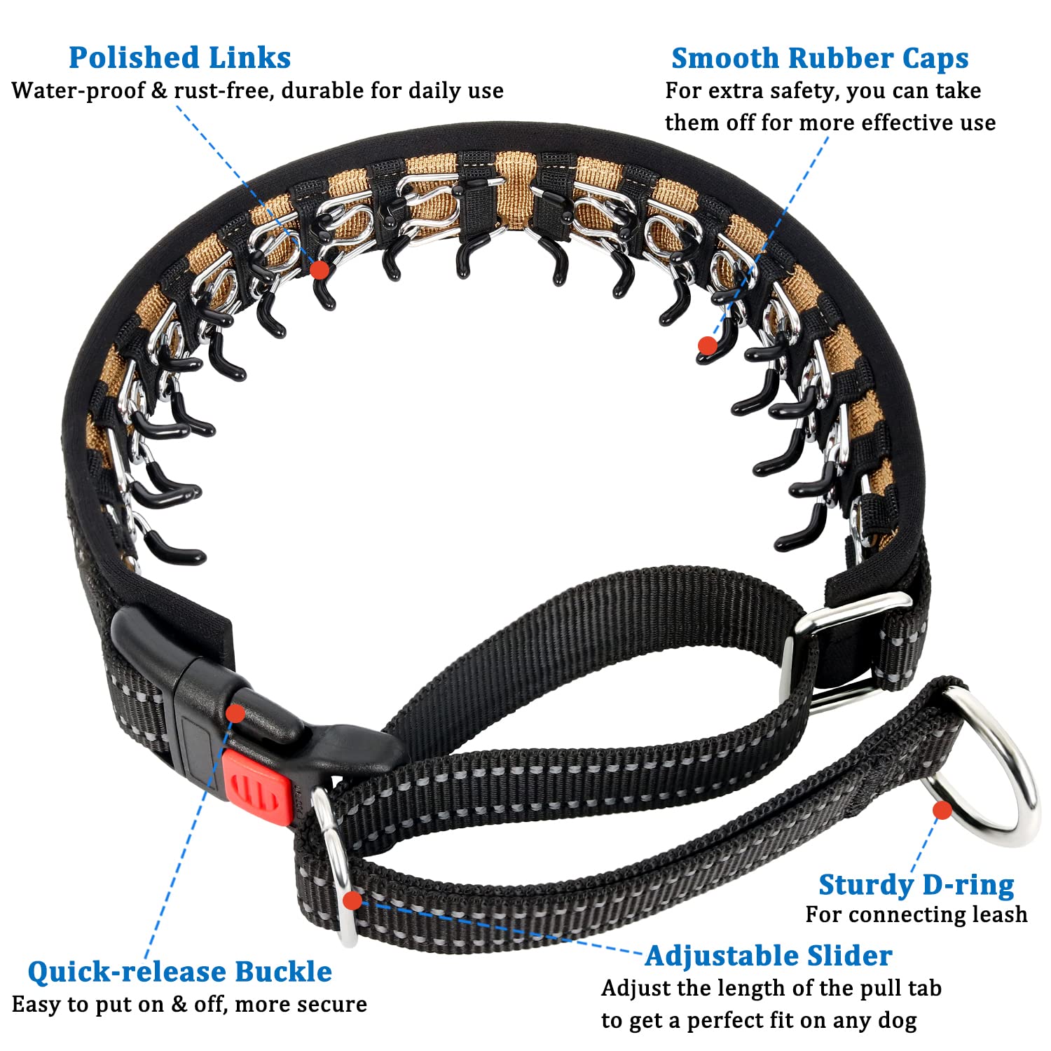 Mayerzon collar with neoprene padding for comfortable all-day wear.