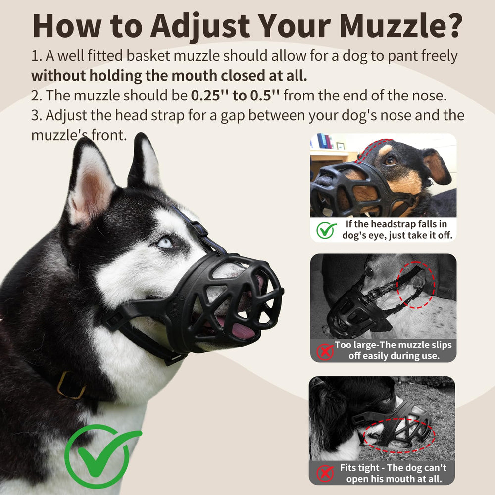 Mayerzon Dog Muzzle adjustable nylon strap for quick, secure resizing.
