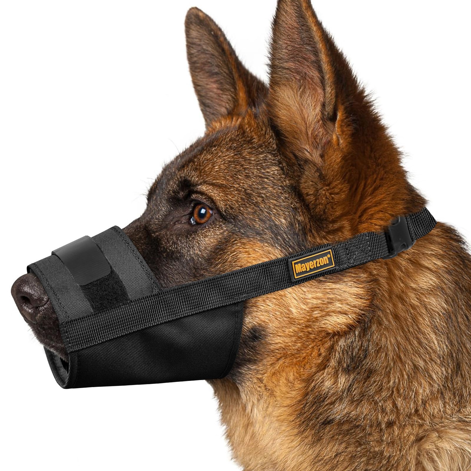 Mayerzon dog muzzle with adjustable straps for a secure fit during walks.