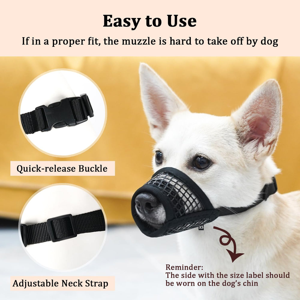 Mayerzon dog muzzle with easy snap-on buckle for quick on-off