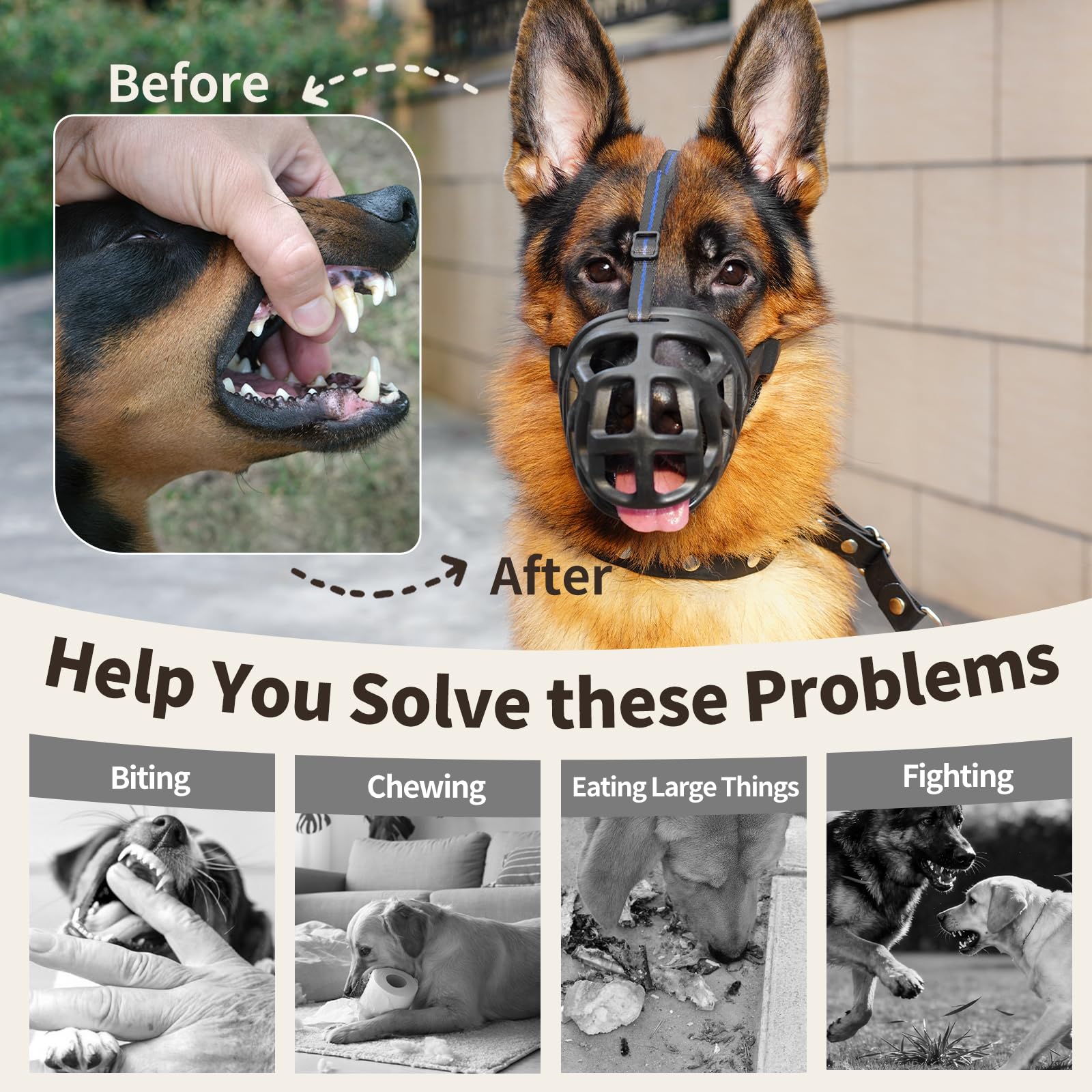 Mayerzon Dog Muzzle ideal for grooming and vet visits.