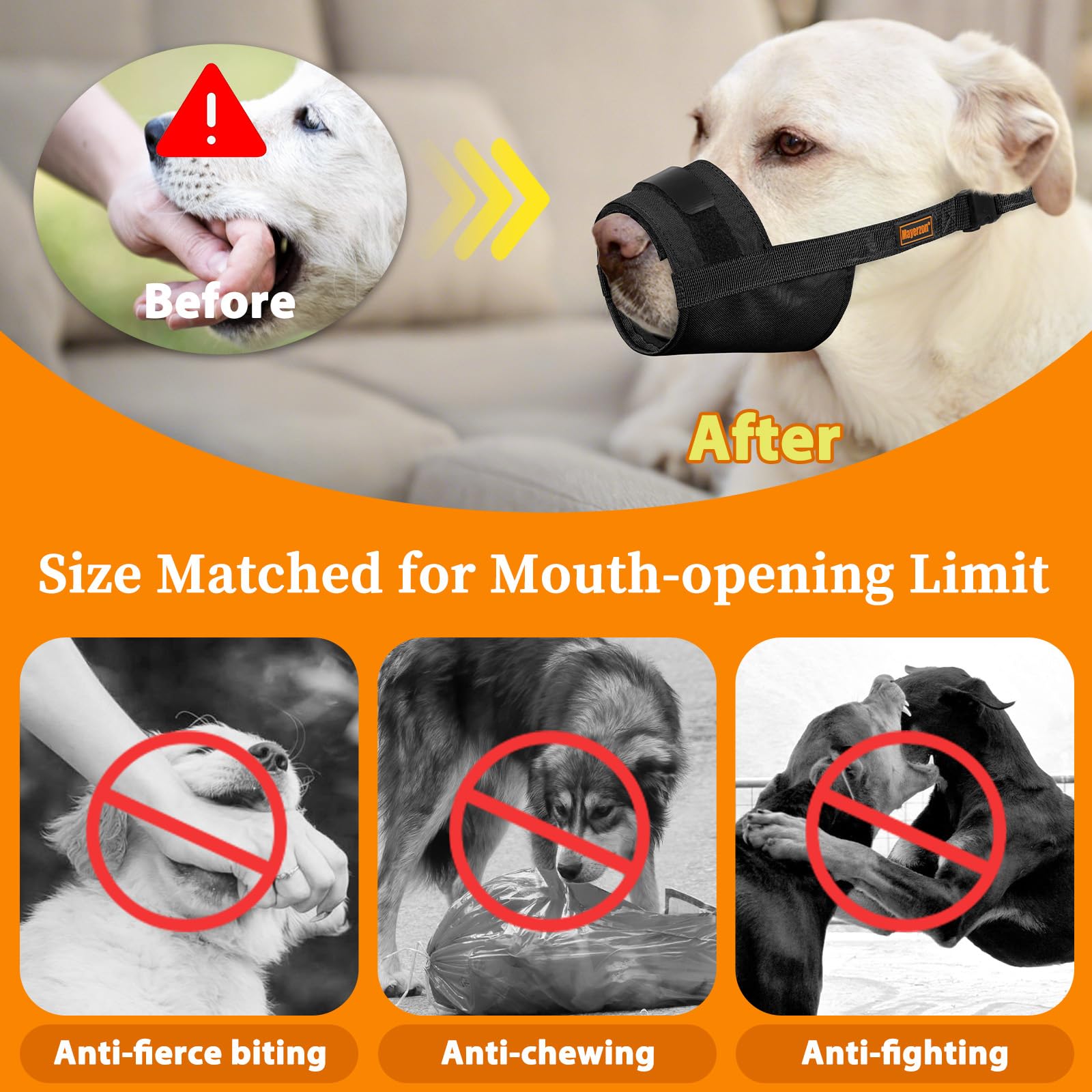 Mayerzon dog muzzle for grooming visits promotes calm handling.