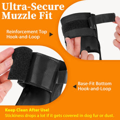 Mayerzon dog muzzle showing snout measurement to ensure proper sizing.