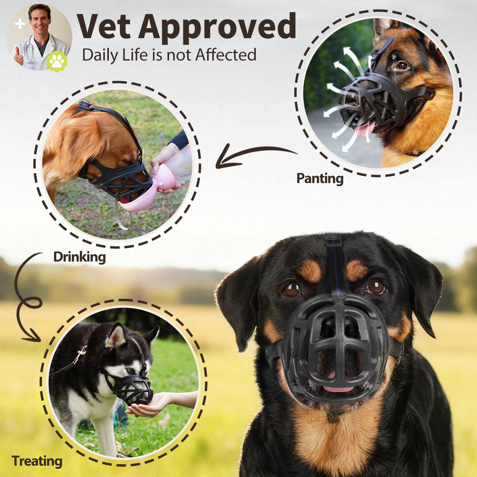 Mayerzon Dog Muzzle ventilation holes keep cooling and easy panting.