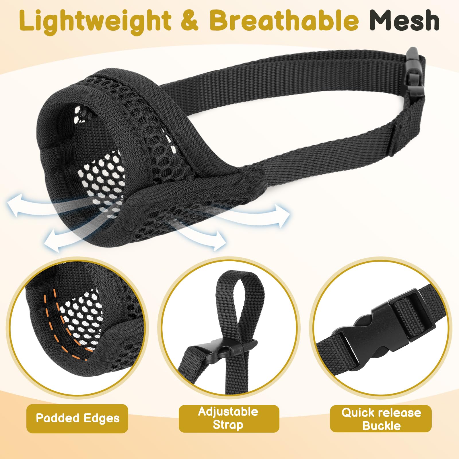 Opening front design of Mayerzon muzzle allows panting and water access.