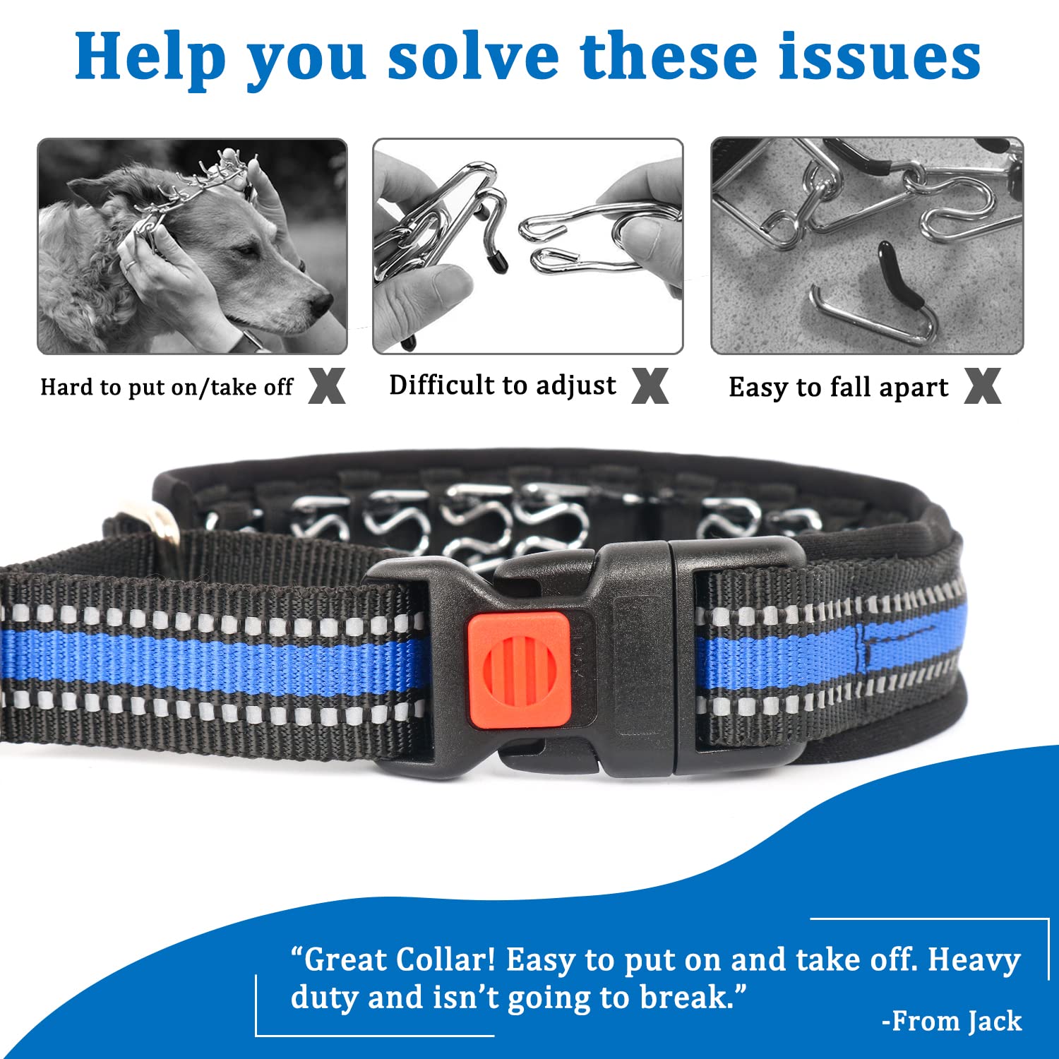 Mayerzon blue martingale collar with sturdy D-ring for secure leash attachment
