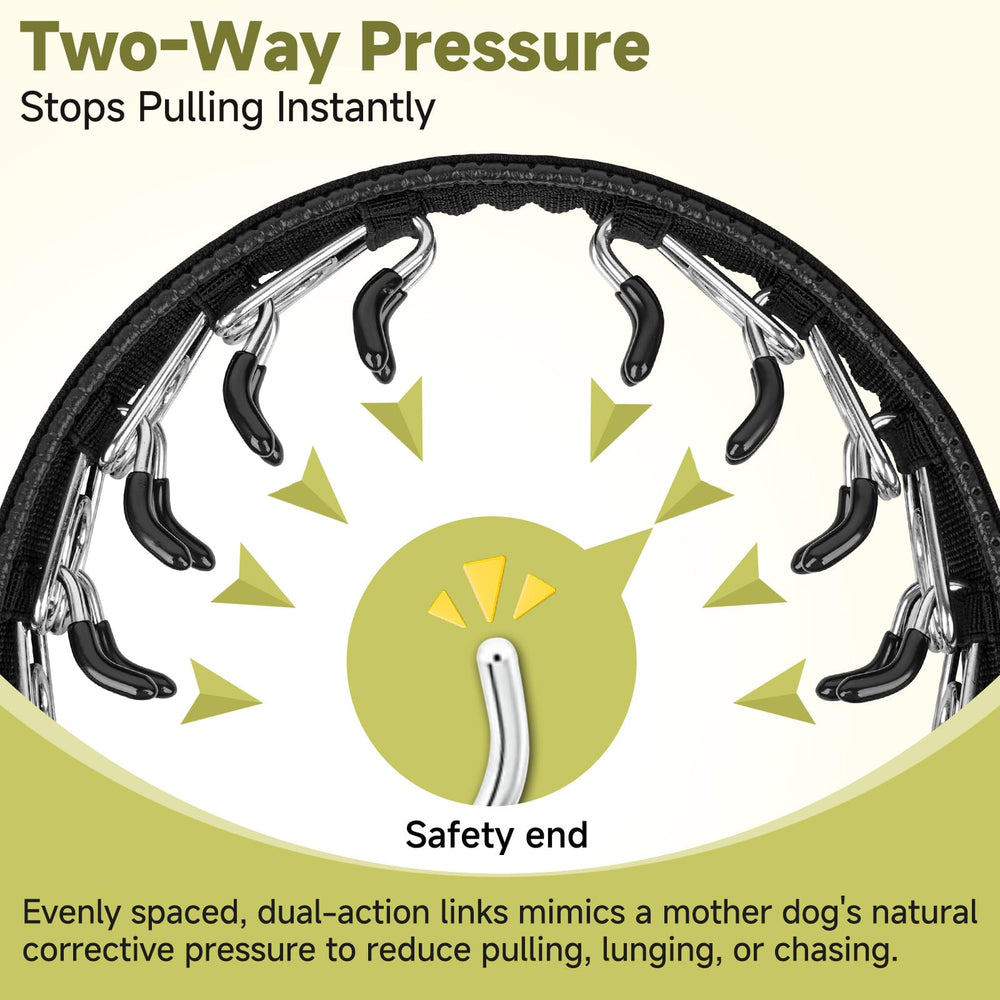 Mayerzon no-pull collar with reflective strip enhances visibility at dawn or dusk.